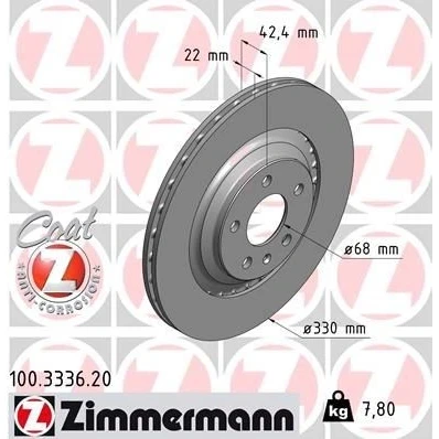 Imagen de ZIMMERMANN COAT Z 100.3336.20 Disco de freno 330 22 6/5 5 112 ventilación externa revestido AUDI: A6 C6 Berlina, Avant, A7 Sportback