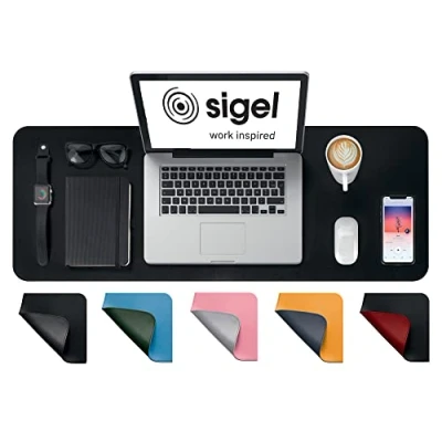 Imagen de SIGEL SA604 Vade de escritorio impermeable imitación cuero negro doble cara 80 x 30 cm