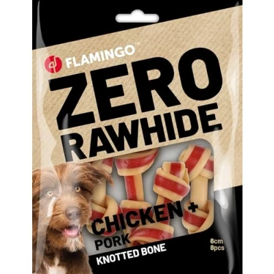 Imagen de Flamingo Zero Rawhide Bone Knotted Treats with Chicken &amp; Pork 8 Pieces of 6 cm, 18 g.