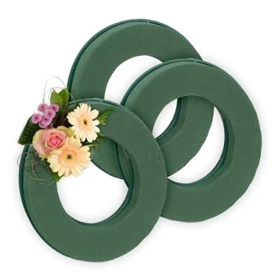 Imagen de Relaxdays Espuma Foral Flores Frescas, Set de 3, Anillo, 25 cm Ø, Esponja Redonda para Manualidades, Gomaespuma, Verde