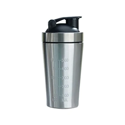Imagen de coctelera de proteínas acero inoxidable 500/739 ml, vaso mezclador proteínas, botella mezcladora, agitador inoxidable, metal, fácil llevar,
