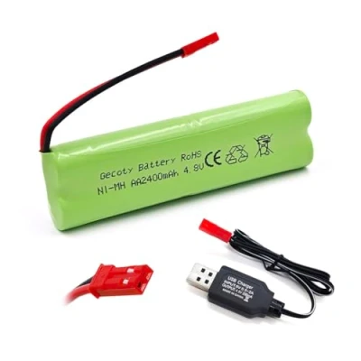 Imagen de Gecoty® batería recargable de 4,8 V NI MH AA, RC 2400 mAh con conector JST y cable carga para juguetes tren alta velocidad, iluminación, herramientas eléctricas (conector JST)