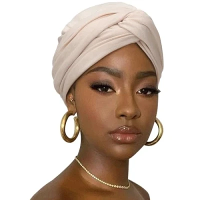 Imagen de DRESHOW Hair Wrap para Mujeres Acanalado Suave Turbante Stretch Jersey Cabeza Bufanda Transpirable Ligero Color Sólido