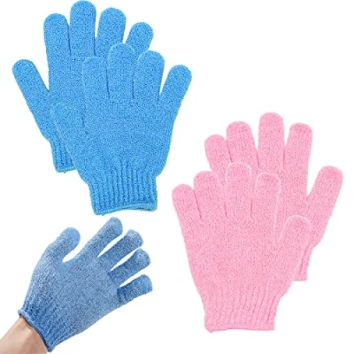 Imagen de 2 Pares De Guantes Exfoliantes, BañO guante exfoliante corporal, Cinco Dedos Para Hombres, Mujeres, NiñOs Exfoliar/Ducha/BañEra/Spa/Masaje (2 Colores)