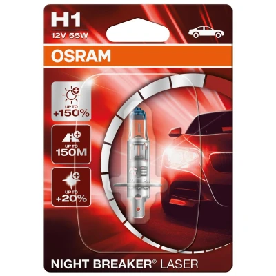 Imagen de OSRAM NIGHT BREAKER LASER H1, +150% más de luz, lámpara halógena para faros, 64150NL 01B, coche 12 V, blister (1 lámpara)