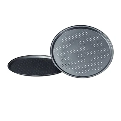 Imagen de Relaxdays Teglia per Set 2 Platos Horno para Pizza, Moldes Redondos Empanada, Diámetro Aprox. 29cm, Antiadherente, Antracita, Hierro, 32x32x1.3 cm, Unidades