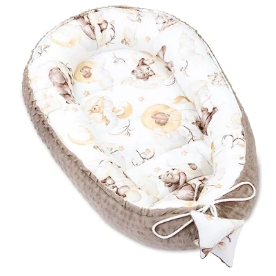 Imagen de Totsy Baby Reductor Bebe Nido Handmade Cuna portatil 90x50 cm Minky Algodon Slumber Bear Caqui