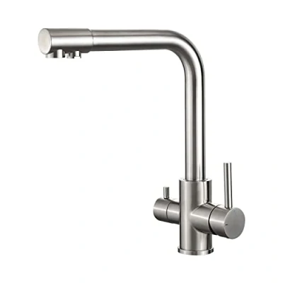 Imagen de Ibergrif, M22109A Grifo de Cocina 3 Vías Ósmosis, para Fregadero Monomando, Acero Inoxidable, Níquel Cepillado