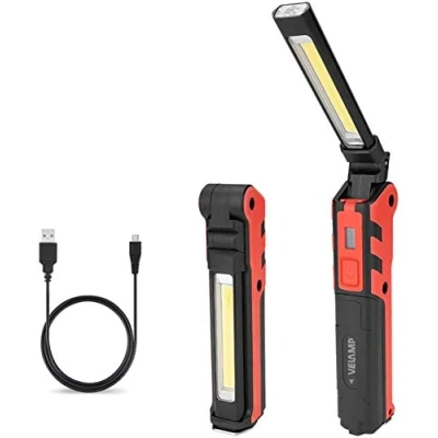 Imagen de Velamp KUBRIK Luz de Trabajo 2 en 1, Recargable: antorcha Alta Potencia COB 3W. Multifunción. con imán y Gancho, Rojo