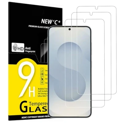Imagen de NEW&#039;C 3 Piezas, Protector Pantalla para Samsung Galaxy S25, Cristal templado Antiarañazos, Antihuellas, Sin Burbujas, Dureza 9H, Ultra Transparente, Resistente