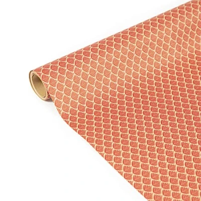 Imagen de Clairefontaine, 223825C, Papel de regalo, Tiny rolls en Kraft crudo, 100% reciclado, 5m x 35cm (ancho pequeño especial) 70gr, Flores rojas