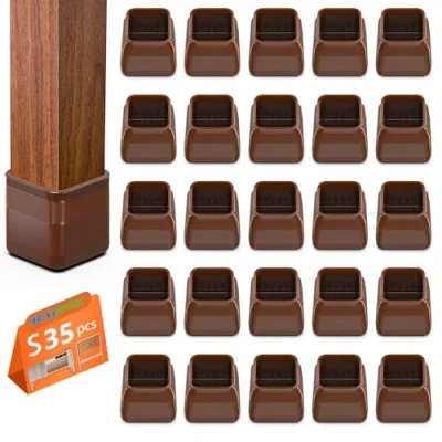 Imagen de Protectores de Suelo para Patas Silla Cuadradas, 35 pcs Tapas Silicona pequeñas con Fieltro, Fundas protección Silicona, Trompeta, Pequeño(23 31mm)