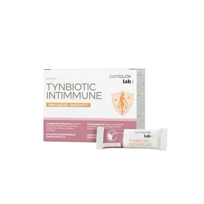 Imagen de Cumlaude Lab Tynbiotic Intimmune Complemento Alimenticio para Las Defensas y el Refuerzo Inmunologico con Probioticos Prebioticos, Vitaminas Minerales, Sabor Naranja, Adultos 28 Sticks