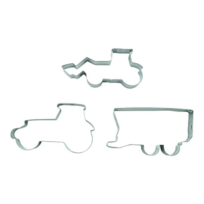Imagen de BekkiB 8807123 Juego de 3 moldes para galletas con forma tractor, carga frontal, colgante, acero inoxidable, aptos lavavajillas