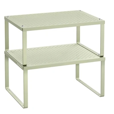 Imagen de SONGMICS Especiero, Estante para Especias, Organizador Armarios, Mostradores, Elevador de Estantes, Apilable, Ampliable, Juego 2 Estantes Metálicos Cocina, Verde Laurel KCS001C01