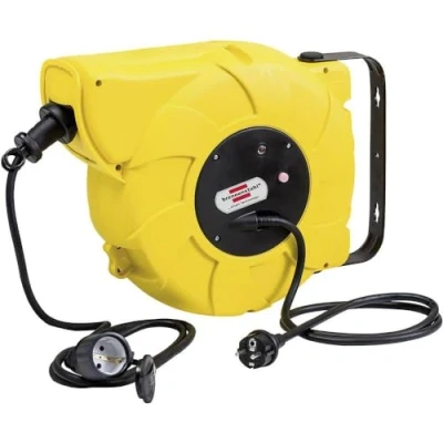 Imagen de Brennenstuhl enrollacables eléctrico IP44 / enrollador de cable automático para exteriores (16+2m cable, montable, montaje en pared, IP44) amarillo