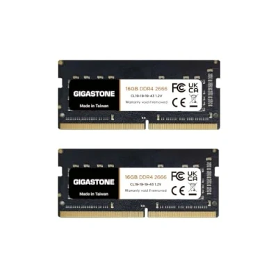 Imagen de 【DDR4 RAM】 Gigastone RAM Portátil 32GB (2x16GB) DDR4 2666MHz PC4 21300 CL19 1.2V 260 Pin sin búfer ECC SODIMM Módulo de Memoria (ÚNICAMENTE Portátil)