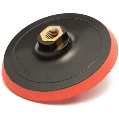 Imagen de 12,7 cm (125 mm) Velcro para lijadora, EVA capa 10 mm, rosca M 14 x 2, esponja de lija, almohadilla pulido, con base