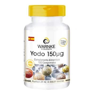 Imagen de yodo 150µg de yoduro potasio Vegano Cubre el 100% la dosis diaria necesaria 100 comprimidos Warnke Vitalstoffe Calidad farmacia alemana
