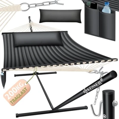 Imagen de KESSER® Hamaca Hill con Estructura Almohada Doble para 2 Personas Resistente Marco Capacidad 200kg Interior y Exterior XXL Columpio Multijugador Jardín Piscina Balcón Terraza Antracita