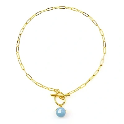 Imagen de COAI Collar de Acero Inoxidable con Colgante Perla Esfera Aguamarina Piedra Natural