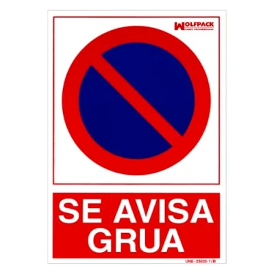 Imagen de WOLFPACK LINEA PROFESIONAL Cartel Prohibido Aparcar Llamamos Grua 30x21