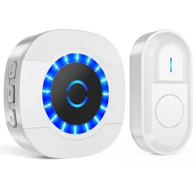 Imagen de SURFOU Timbre Inalámbrico Exterior Impermeable, Timbres para Puerta 300M de Alcance Interior y Exterior, 55 Melodías Ajutables, 5 Niveles Volumen, Indicador LED, Blanco