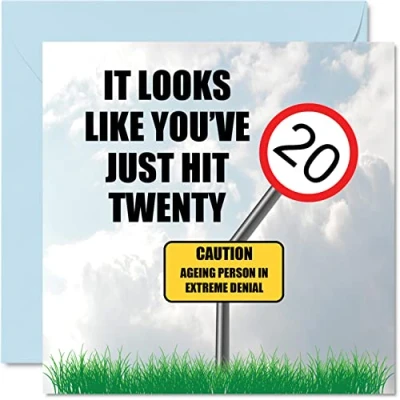 Imagen de Divertidas tarjetas de cumpleaños número 20 para hombres y mujeres, Just Hit Twenty, tarjeta feliz hijo, hija, hermano, hermana, amigo, colega, tío, tía, 145 mm x mm,