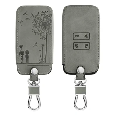Imagen de kwmobile Funda Compatible con Renault Llave de Coche Smart Key 4 Botones (Solo Keyless Go) Case Piel Nobuck sintética para Mando niños y Diente león Gris