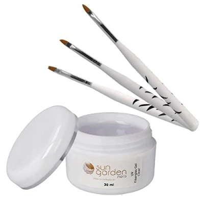Imagen de gel de fibra UV CLARO 30 ml INCL. CEPILLOS construcción 3 piezas Conjunto diseño uñas monofásico