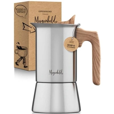 Imagen de Morgenheld Cafetera espresso de acero inoxidable para 6 tazas 300ml café italiana moka cocina inducción gas Maceta moca