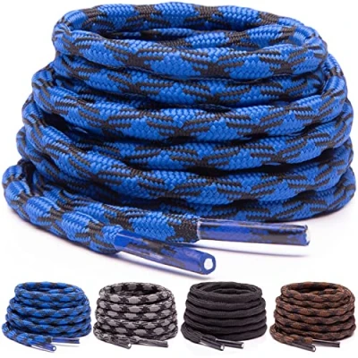 Imagen de Miscly Cordones Redondos de Botas [3 Pares] Antideslizantes y con Forma Entrelazada, Resistentes Ideales para Botas, Trabajo Zapatos Senderismo (183cm, Azul/Negro)