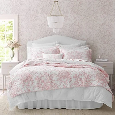 Imagen de Laura Ashley Ropa de Cama Reversible algodón con Fundas a Juego, decoración Ligera para el hogar Todas Las Estaciones, Color Rosa Bedford, tamaño King
