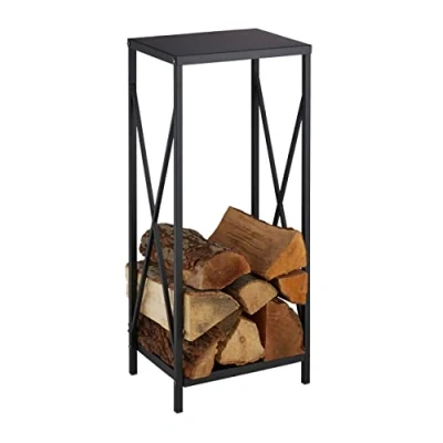 Imagen de Relaxdays Leñero Vertical, Soporte Leña Metal, 80 x 34 25 cm, Bandeja Leños Acero, Accesorio Chimenea, Interior, Negro