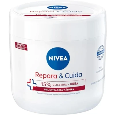 Imagen de NIVEA Repara &amp; Cuida crema hidratante corporal, facial y para manos (1 x 400 ml), con glicerina urea, 72 h de hidratación piel extra seca áspera