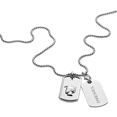 Imagen de Diesel Collar Para Hombre Doble Dogtags, Longitud: 65Cm+5Cm De Acero Inoxidable Plateado, DX1210040