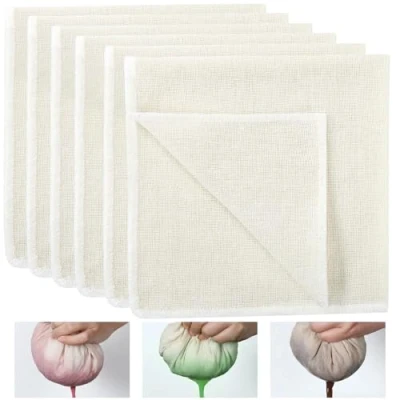 Imagen de Paquete de 6 Paños para Alimentos, 40x40cm Cheese Cloth, Filtro Algodón Puro, Tela Muselina Algodón, Reutilizables, Ideales Colar Queso, Tofu, Jugo, Vino y Yogur