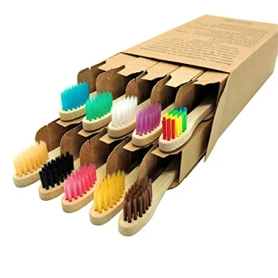 Imagen de Juego de 20 cepillos dientes bambú para niños, suaves, respetuosos con el medio ambiente, biodegradables, mango madera (2 unidades en caja individual) (10 unidades)