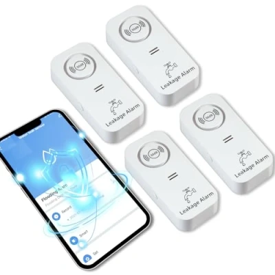 Imagen de Detector de Fugas Agua WiFi (WiFi 2.4G), Alarma Sensor 90 dB y Alerta aplicación, inalámbrica para tuberías, cocinas, baños, sótanos (Paquete 4)
