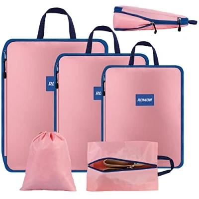 Imagen de Romon Bolsas Compresion Viaje, 5 Piezas Organizadoras Maleta de Impermeable Juego Cubos Embalaje con Compresión, Para Ropa,Cosméticos,Equipaje
