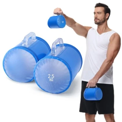 Imagen de DEIRIS Mancuernas de Agua, Juego Pesas Rellenables Bolsa Agua Fitness, Viaje, Ajustables hasta 2/5 KG, para Entrenamiento Fuerza (Azul: máx. 10 libras/5 kg)