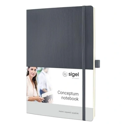 Imagen de SIGEL CO318 Cuaderno premium cuadriculado, A4, tapa blanda, gris Conceptum
