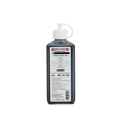 Imagen de Schmincke AERO COLOR® Professional, Color Negro de 250 ml, 28702027, pintura acrílica muy líquida, colores fuertes, para acrílica, aerógrafo, técnica mixta, tinta acrílica.