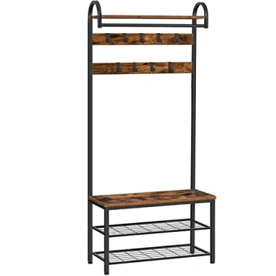 Imagen de HOOBRO Perchero, Perchero con Zapatero, de Entrada, Zapatero 9 Ganchos Extraíbles, Almacenamiento, Estructura Metálica, Fácil Montaje, Estilo Industrial EBF13MT01