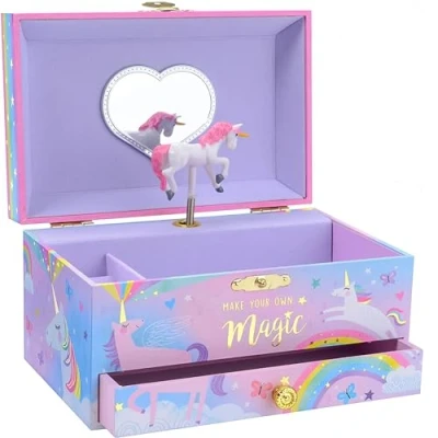 Imagen de Jewelkeeper Caja Musical para Joyas Niñas, con Unicornio Algodón de Azúcar, Cajón Extraíble Beautiful Dreamer