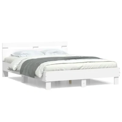 Imagen de vidaXL Estructura Cama con Cabecero, Somier de Listones, Marco Cama, Mueble para Dormitorio, Madera Ingeniería Blanco 140x200 cm
