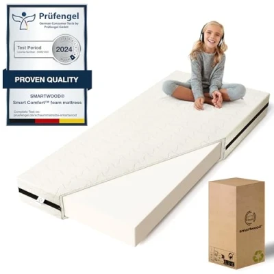 Imagen de smartwood® Colchón Infantil Smart Comfort para Cama 100x140 Grosor del 9cm Niños con Núcleo de Espuma H2 y Funda Anti Alergia Lavable Certificada por Oeko Tex 100
