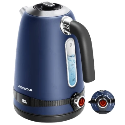 Imagen de Aigostar Lori Hervidor de Agua Electrico con Regulador Temperatura 40C a 100C, Tetera Electrica Acero Inox 1,7 L, 2200W Pantalla LED, Mantener Caliente 2H, Libre BPA, Azul Marino
