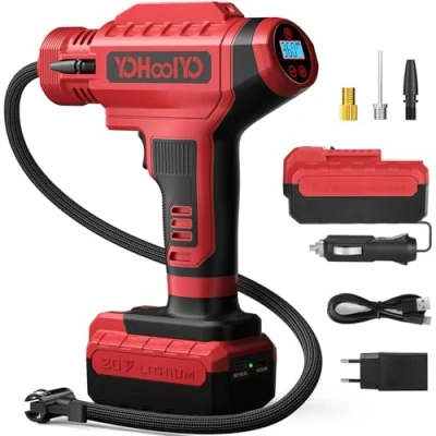 Imagen de YOHOOLYO Inflador Ruedas Coche Portatil Compresor Aire 150PSI Bomba Eléctrico Inalámbrica Luz LED Pantalla LCD para Coches Motos Bicicletas Pelotas