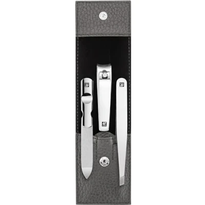 Imagen de ZWILLING Set de manicura (3 piezas, cuidado uñas y pedicura, estuche piel auténtica, con cortaúñas), acero inoxidable pulido, antracita